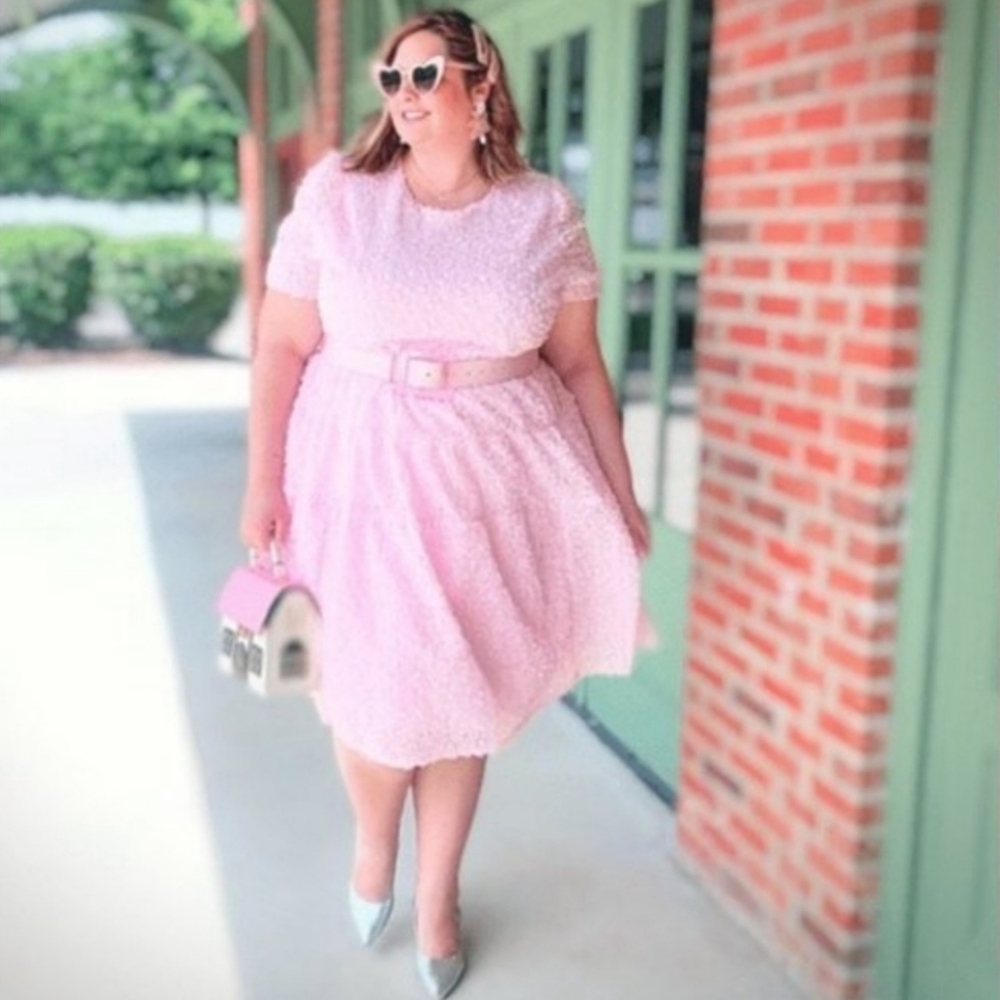 Halogen X Atlantic-Pacific Floret Pink Ballerina Midi Dress Size 3X Blair Eadie